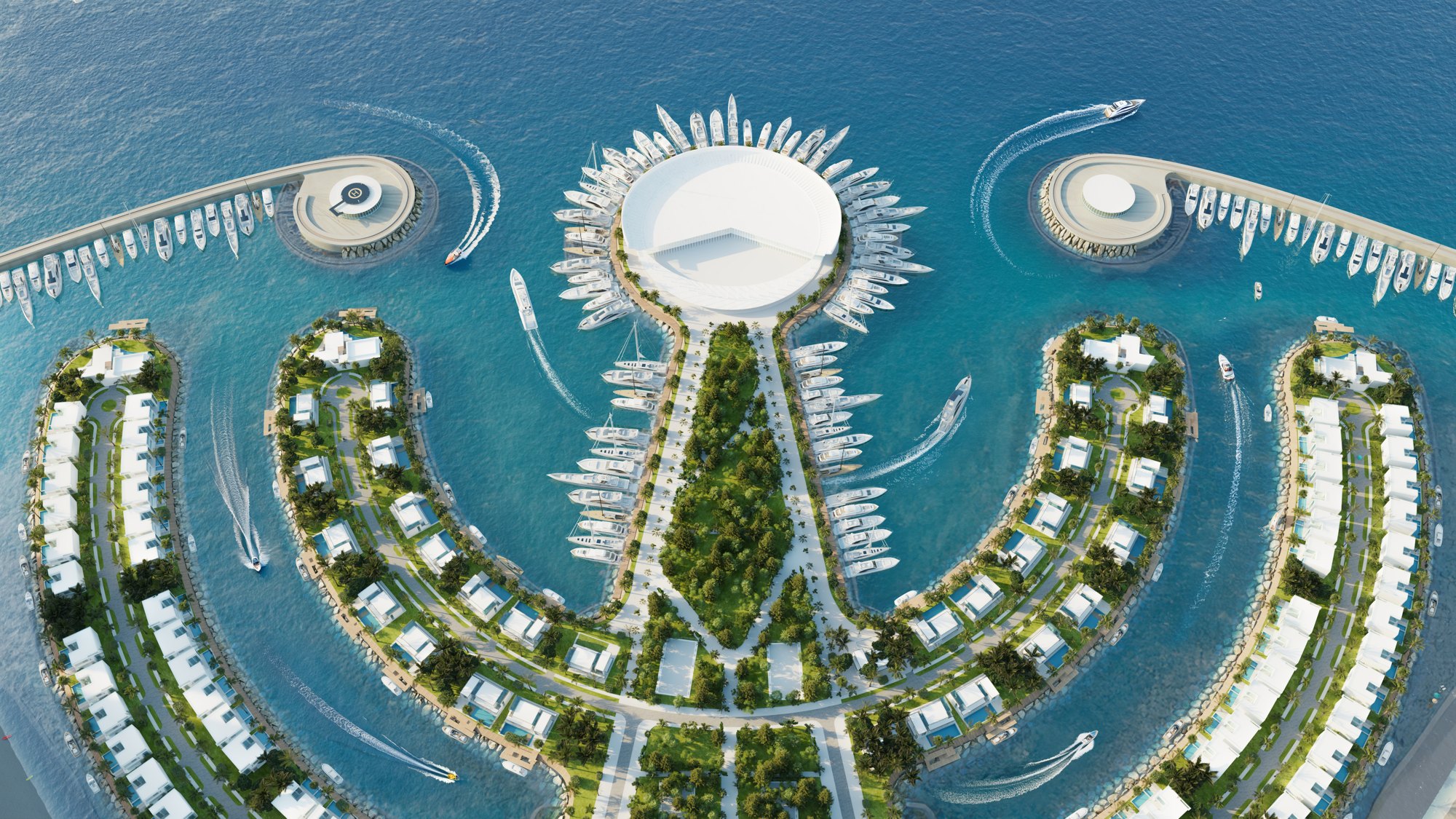 Ambassadori Island Batumi — yacht club terrace and marina, the island district of ONE PENINSULA by HOLM Developments