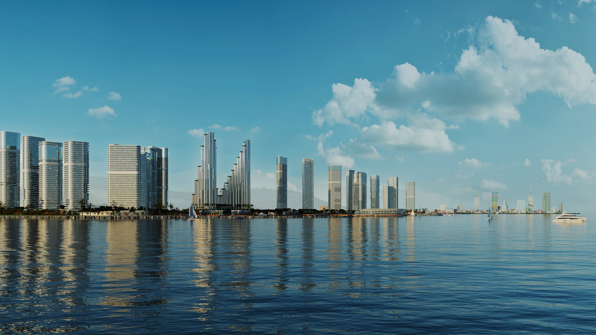 Ambassadori Island Batumi — island view from the sea, the island district of ONE PENINSULA by HOLM Developments